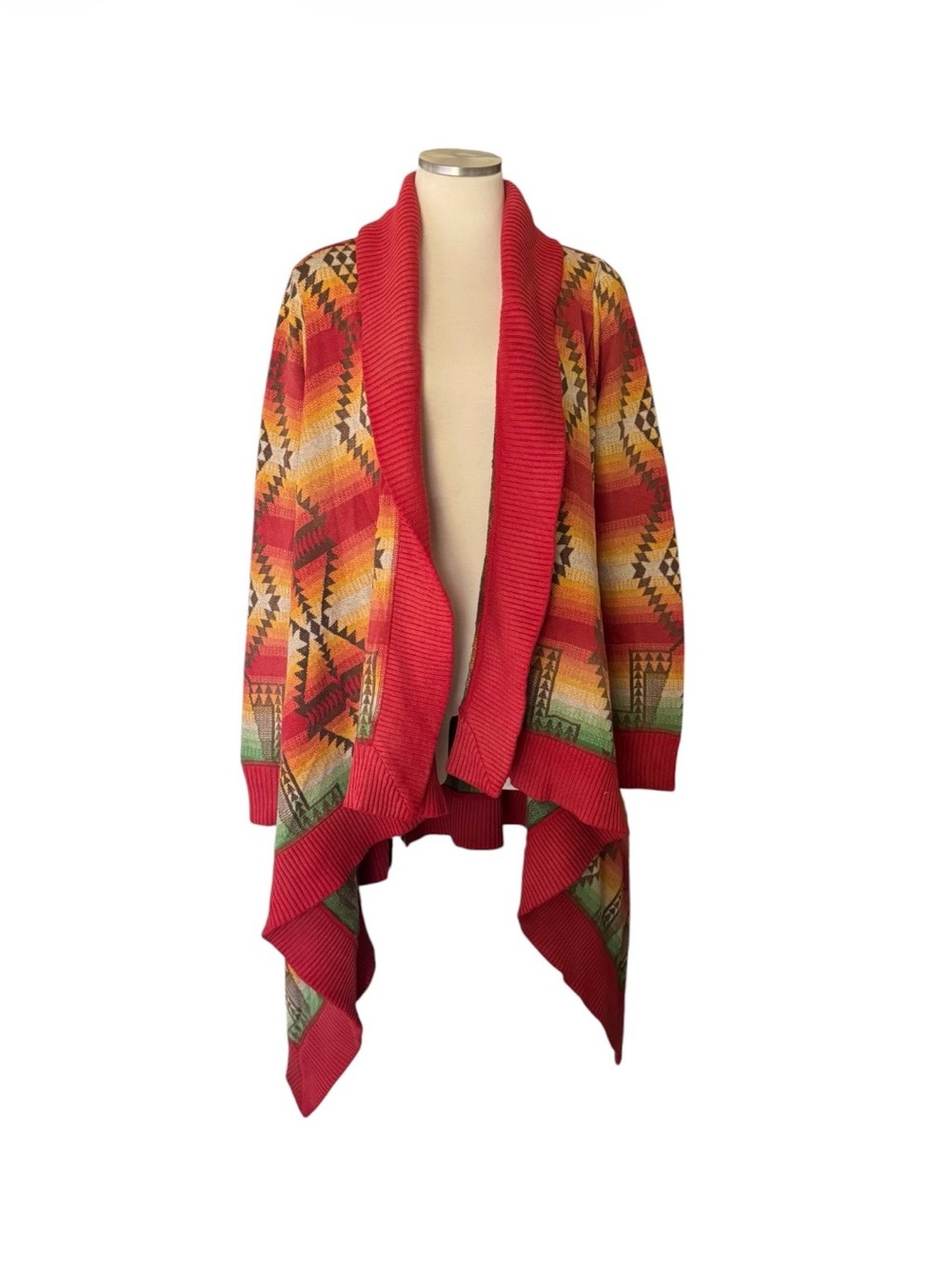 Ralph Lauren Rust Aztec Open-Front Poncho Cardigan - Picture 4 of 16
